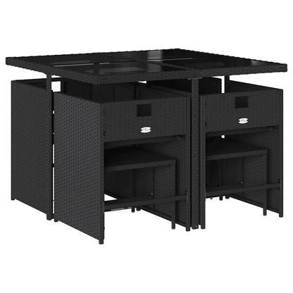 Set mobilier de grădină cu perne, 9 piese, negru, poliratan
