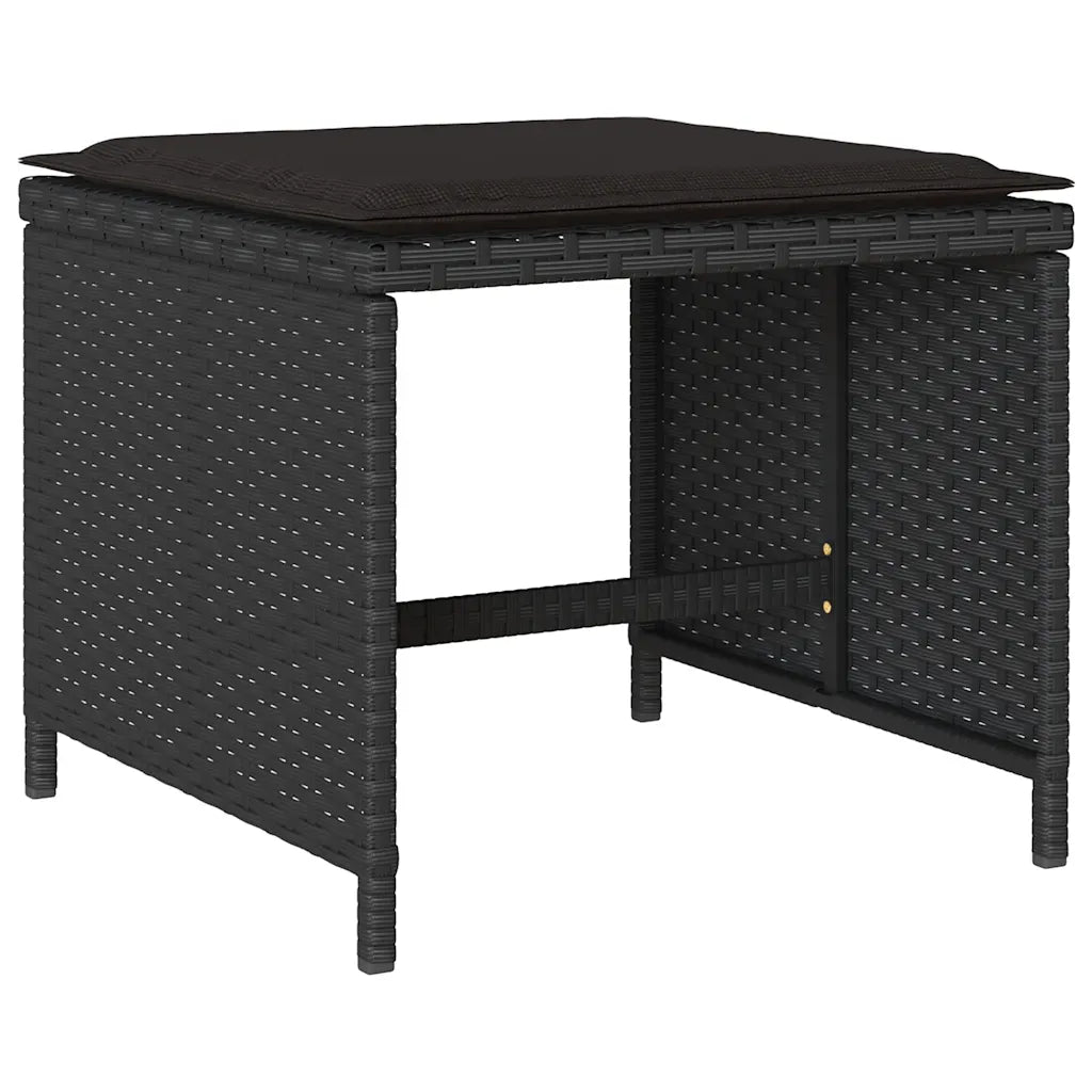 Set mobilier de grădină cu perne, 9 piese, negru, poliratan