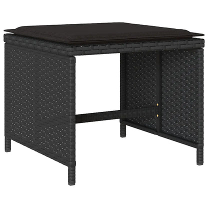 Set mobilier de grădină cu perne, 9 piese, negru, poliratan
