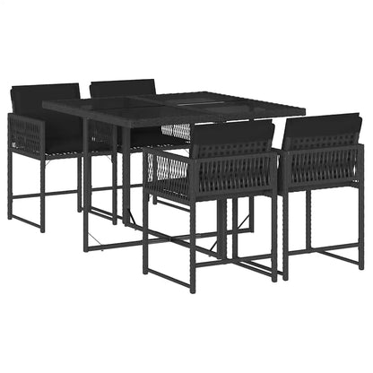 Set mobilier de grădină cu perne, 5 piese, negru, poliratan