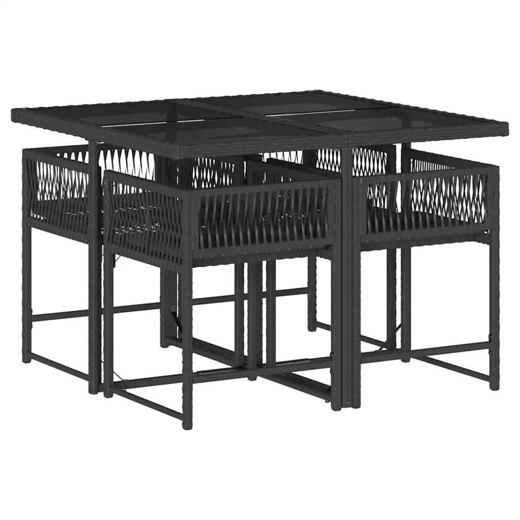 Set mobilier de grădină cu perne, 5 piese, negru, poliratan