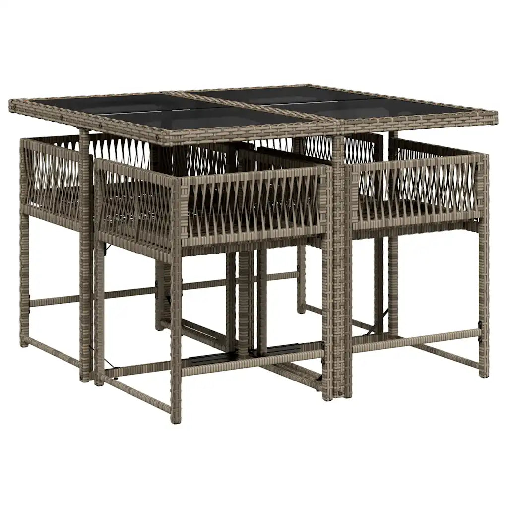 Set mobilier de grădină cu perne, 5 piese, gri, poliratan
