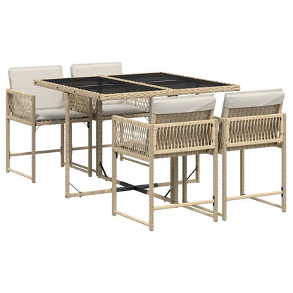 Set mobilier de grădină cu perne, 5 piese, bej, poliratan