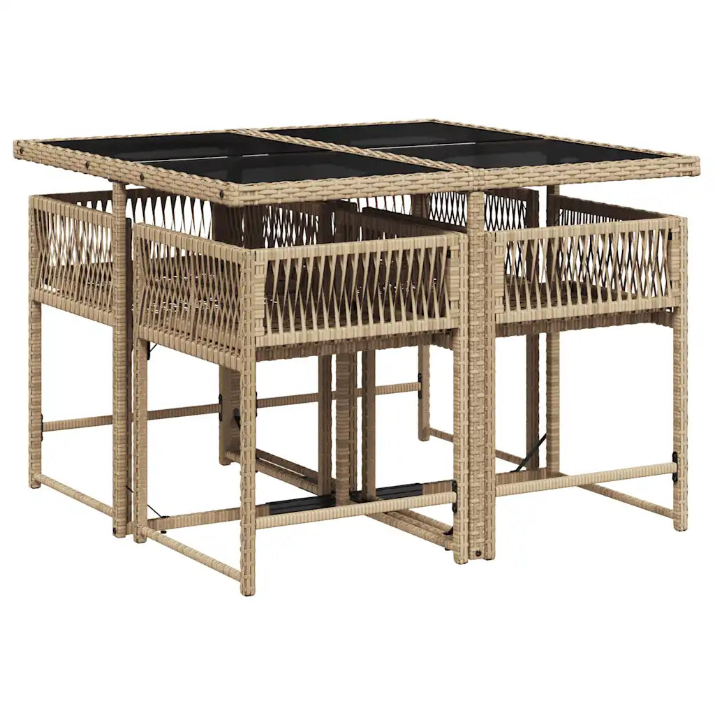 Set mobilier de grădină cu perne, 5 piese, bej, poliratan