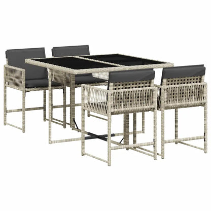 Set mobilier de grădină cu perne, 5 piese gri deschis poliratan