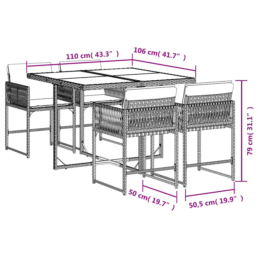 Set mobilier de grădină cu perne, 5 piese gri deschis poliratan