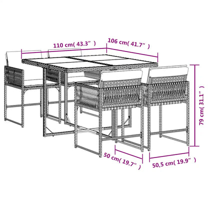 Set mobilier de grădină cu perne, 5 piese gri deschis poliratan