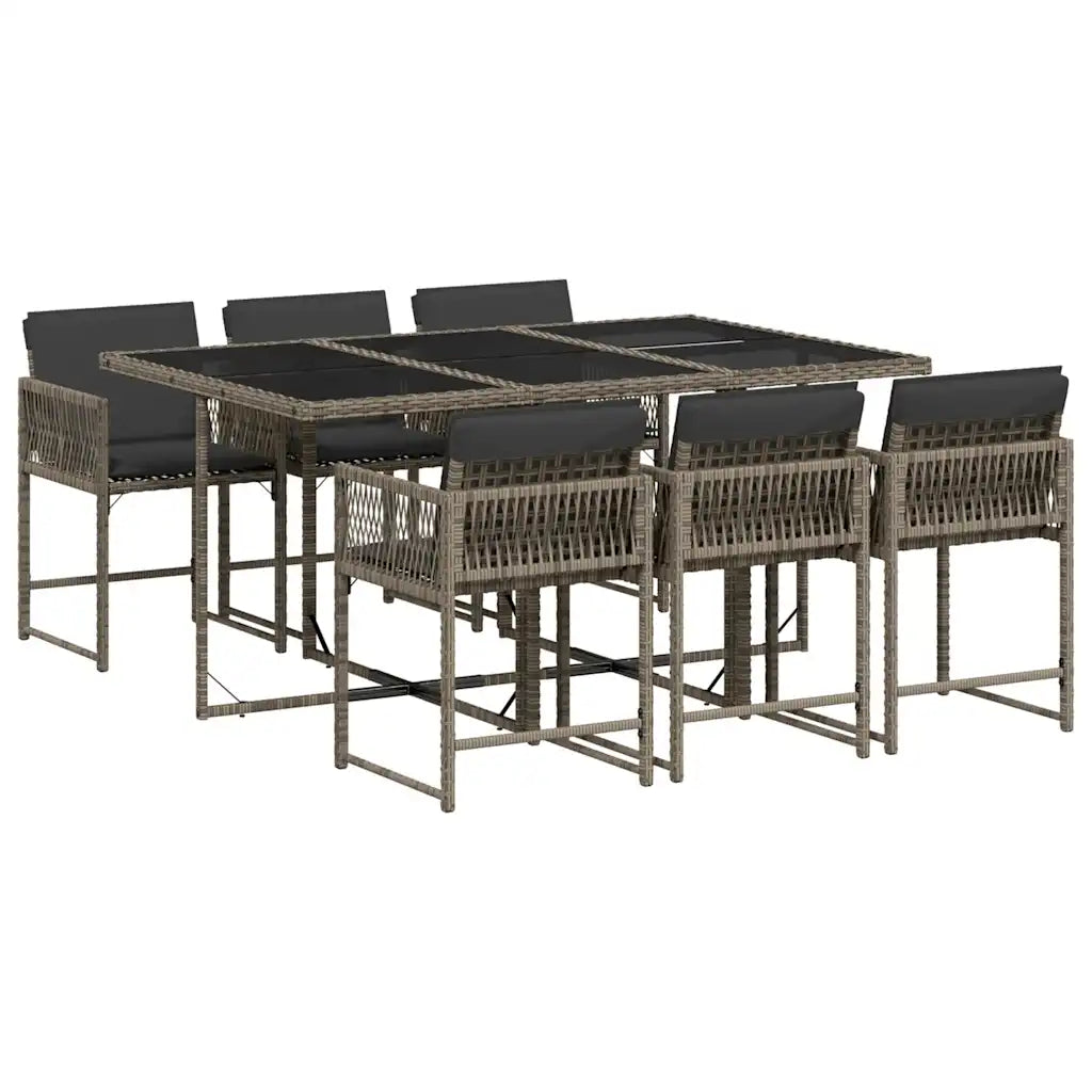Set mobilier de grădină cu perne, 7 piese, gri, poliratan