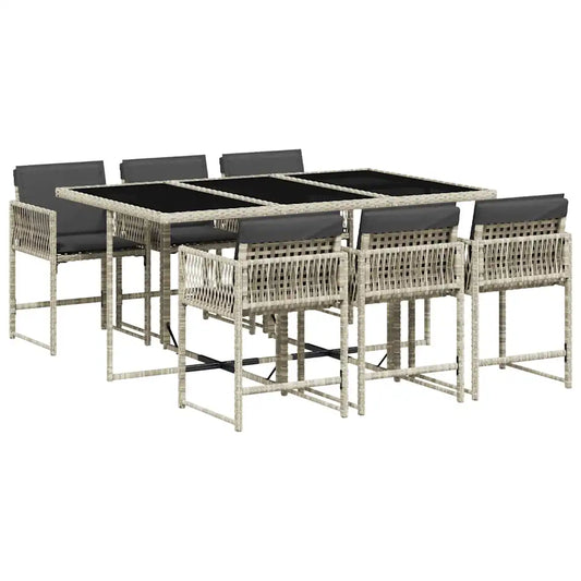 Set mobilier de grădină cu perne, 7 piese gri deschis poliratan