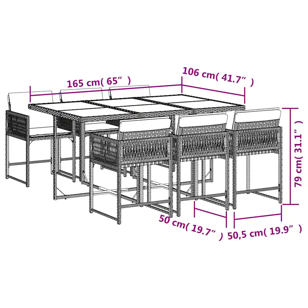 Set mobilier de grădină cu perne, 7 piese gri deschis poliratan