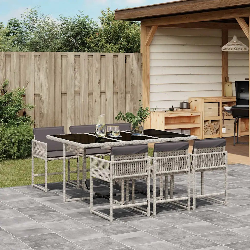 Set mobilier de grădină cu perne, 7 piese gri deschis poliratan