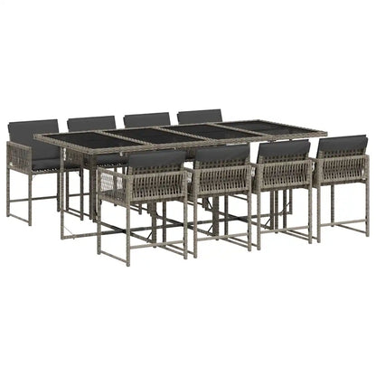 Set mobilier grădină cu perne, 9 piese, gri, poliratan