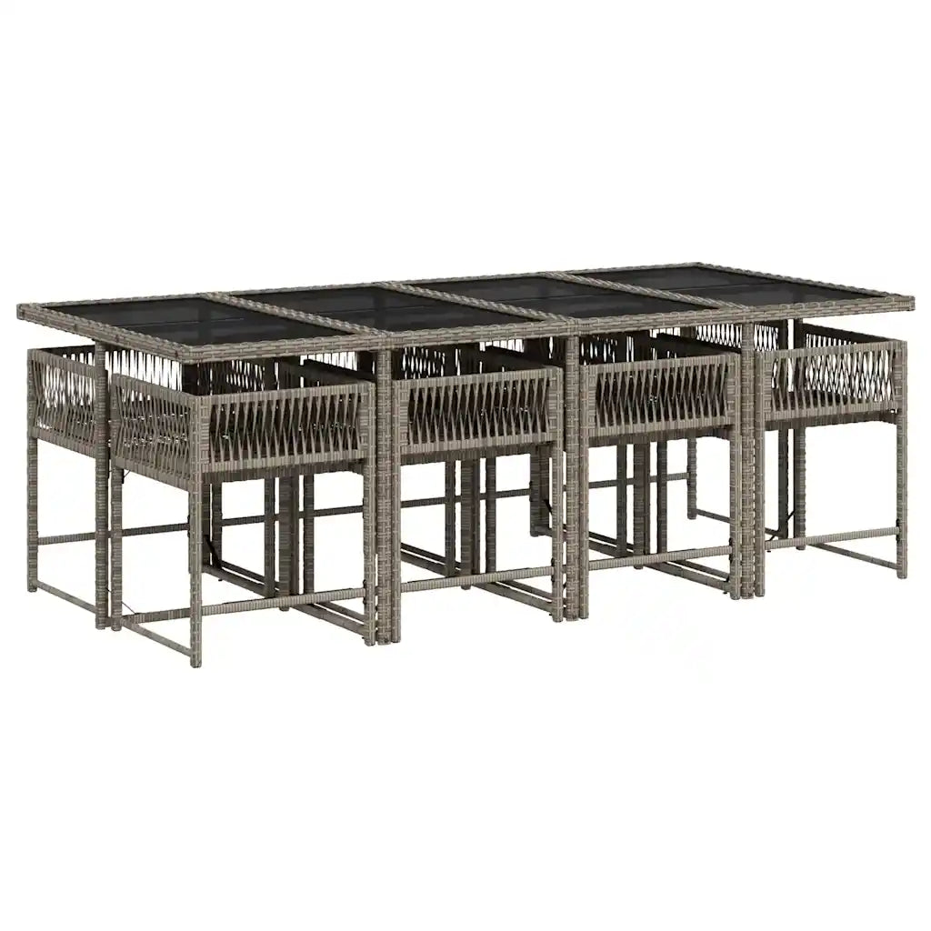 Set mobilier grădină cu perne, 9 piese, gri, poliratan