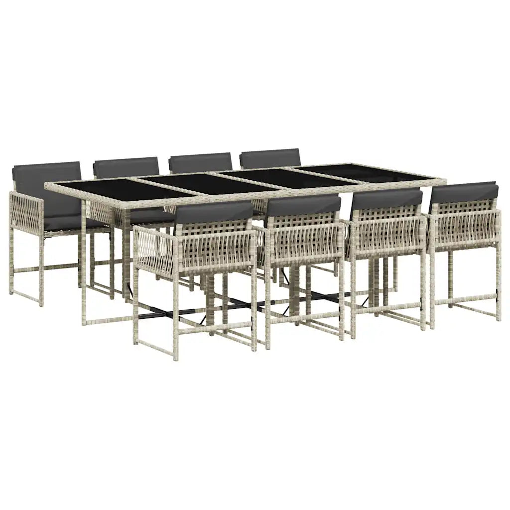 Set mobilier grădină cu perne, 9 piese, gri deschis, poliratan