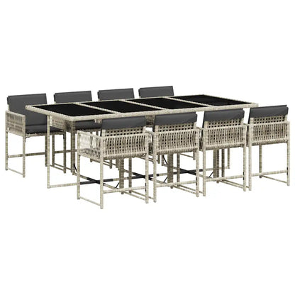 Set mobilier grădină cu perne, 9 piese, gri deschis, poliratan