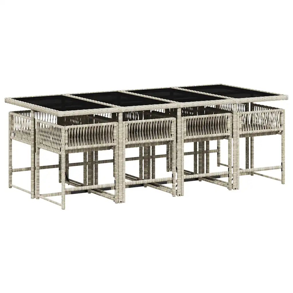 Set mobilier grădină cu perne, 9 piese, gri deschis, poliratan