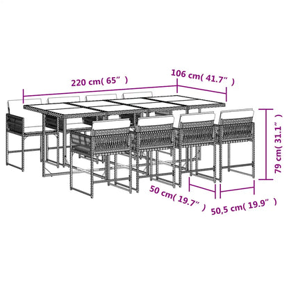 Set mobilier grădină cu perne, 9 piese, gri deschis, poliratan