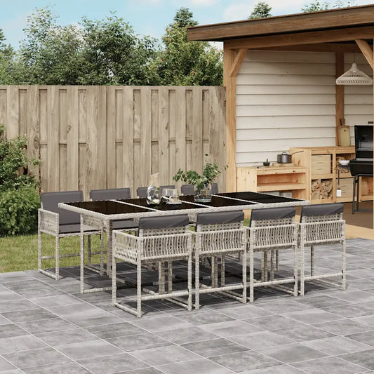 Set mobilier grădină cu perne, 9 piese, gri deschis, poliratan