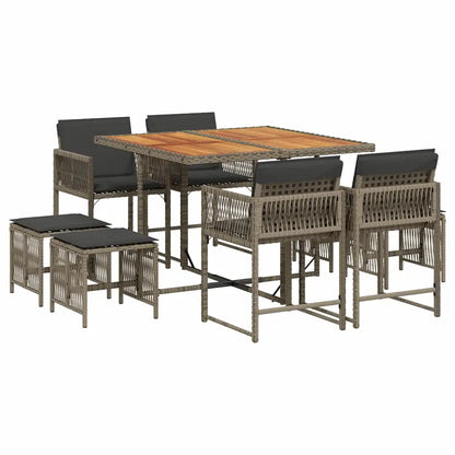 Set mobilier grădină cu perne, 9 piese, gri, poliratan
