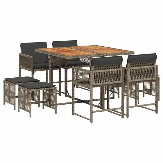 Set mobilier grădină cu perne, 9 piese, gri, poliratan