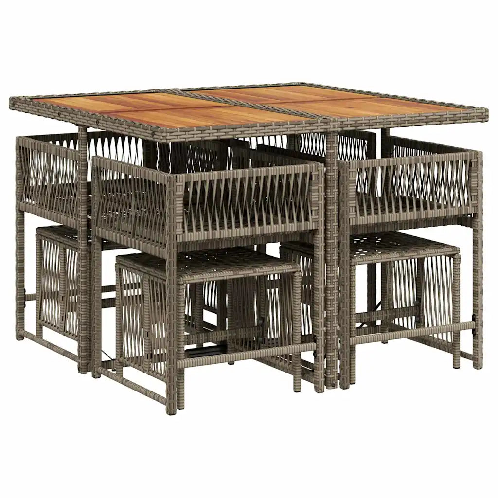 Set mobilier grădină cu perne, 9 piese, gri, poliratan