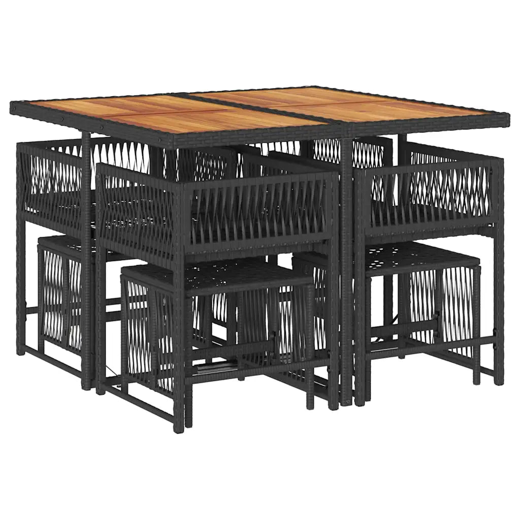 Set mobilier de grădină cu perne, 9 piese, negru, poliratan