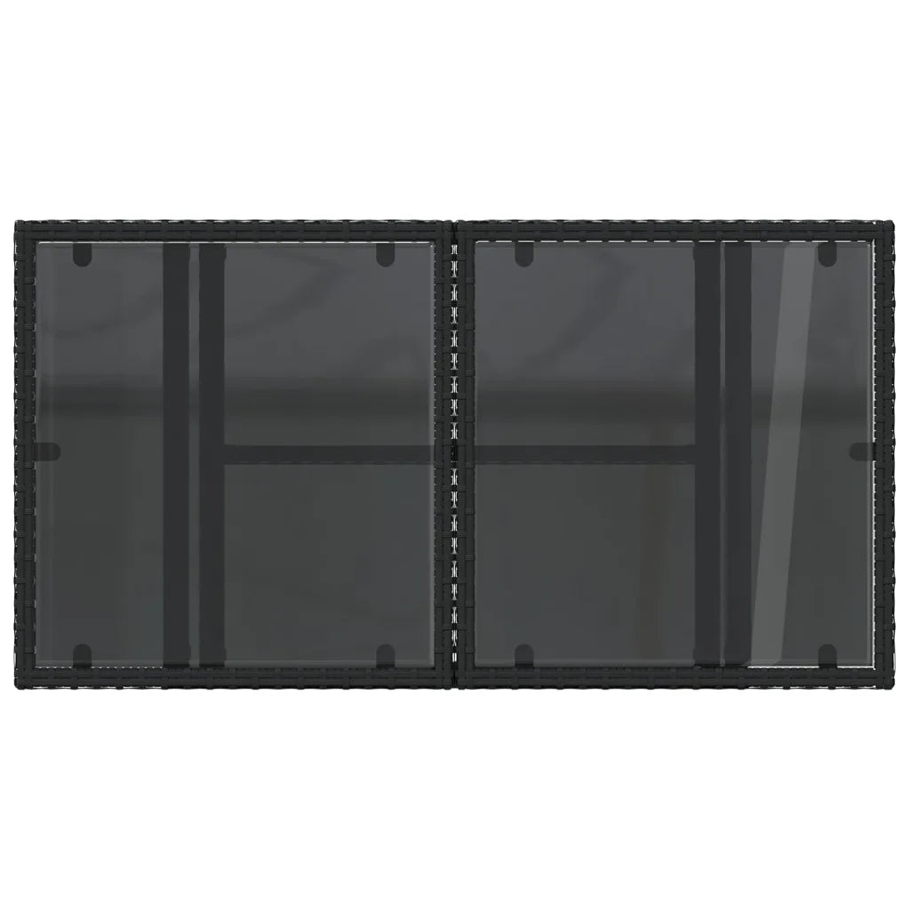 Masă grădină cu blat din sticlă, negru, 100x55x73 cm, poliratan