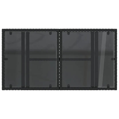 Masă grădină cu blat din sticlă, negru, 100x55x73 cm, poliratan