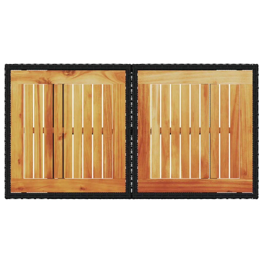 Masă de grădină, negru, 100x55x73 cm, poliratan și lemn acacia