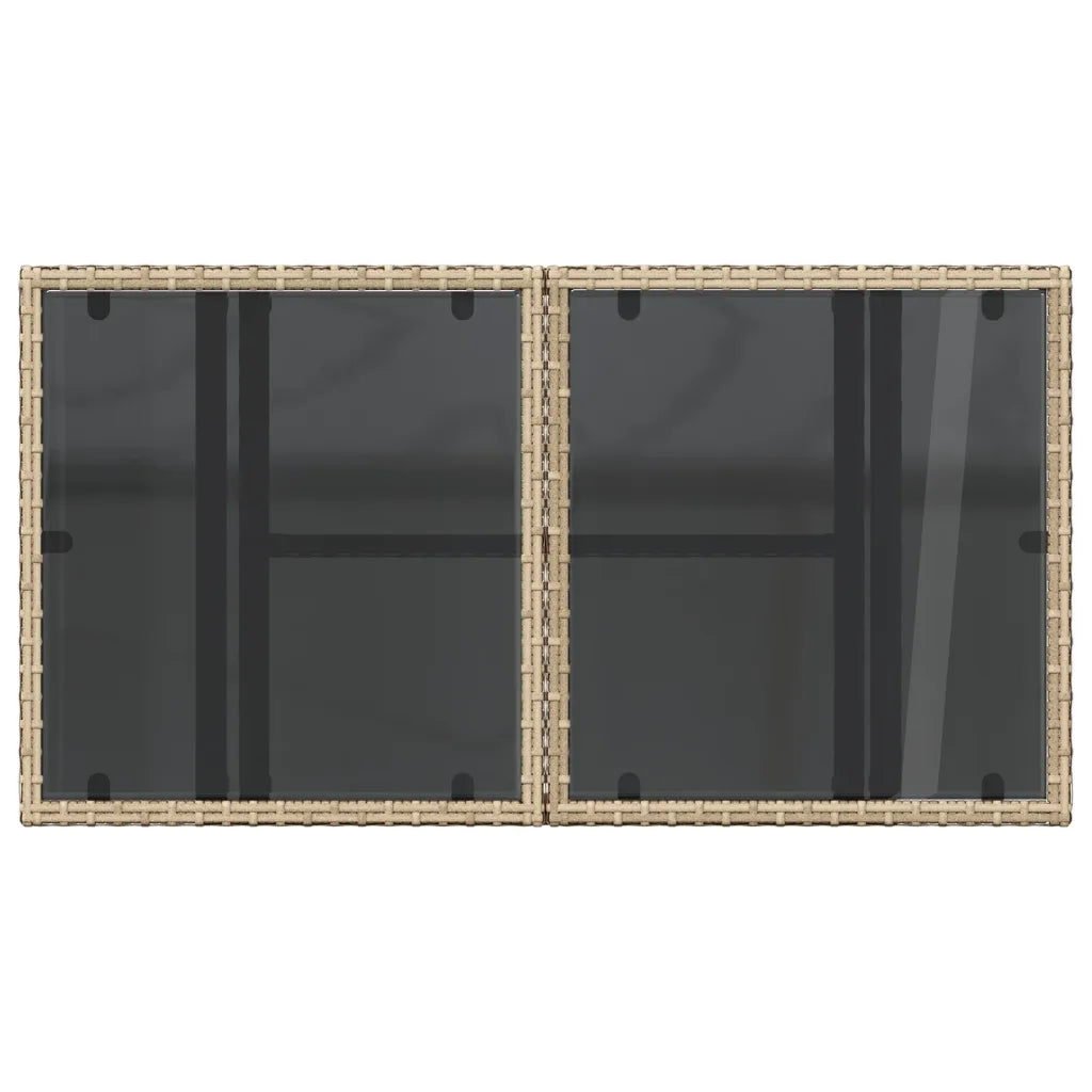 Masă de grădină cu blat din sticlă bej, 100x55x73 cm, poliratan
