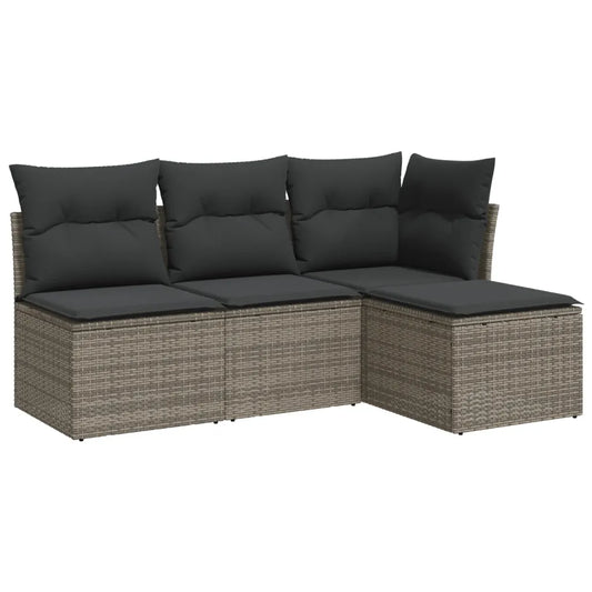 Set canapea de grădină cu perne, 4 piese, gri, poliratan