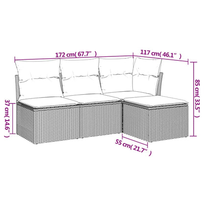 Set canapea de grădină cu perne, 4 piese, gri, poliratan