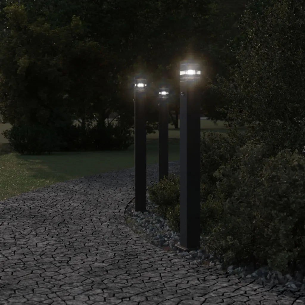 Lampă exterioară de podea cu senzor, negru, 110 cm, aluminiu