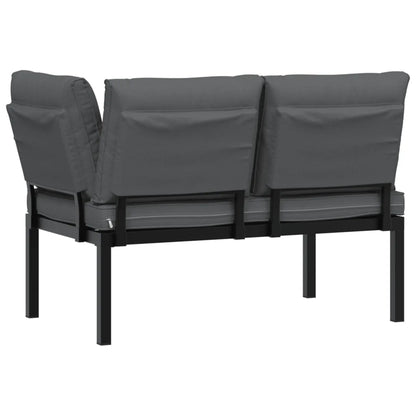 Bancă de grădină cu perne, negru, aluminiu