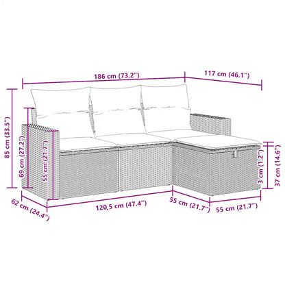 Set mobilier de grădină cu perne, 4 piese, negru, poliratan