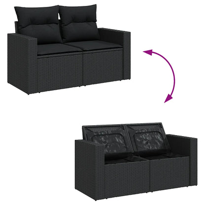 Set mobilier de grădină cu perne, 4 piese, negru, poliratan