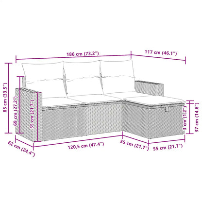 Set mobilier de grădină cu perne, 4 piese, negru, poliratan