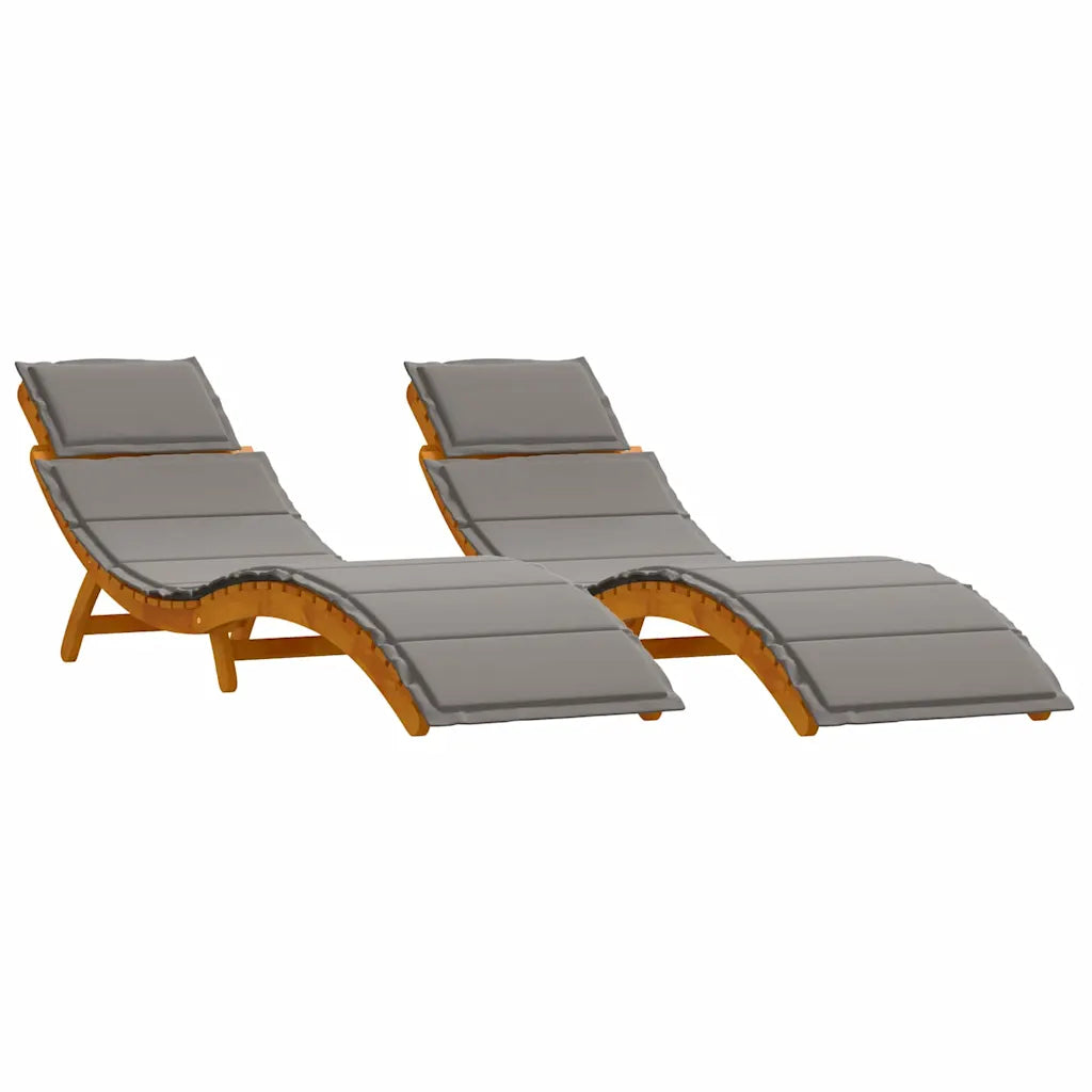 Șezlong cu pernă 2 pcs Gri Lemn Solid de Acacia