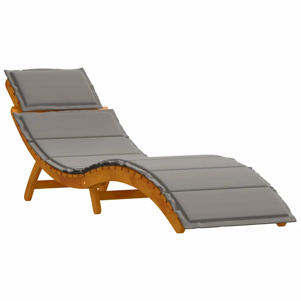 Șezlong cu pernă 2 pcs Gri Lemn Solid de Acacia