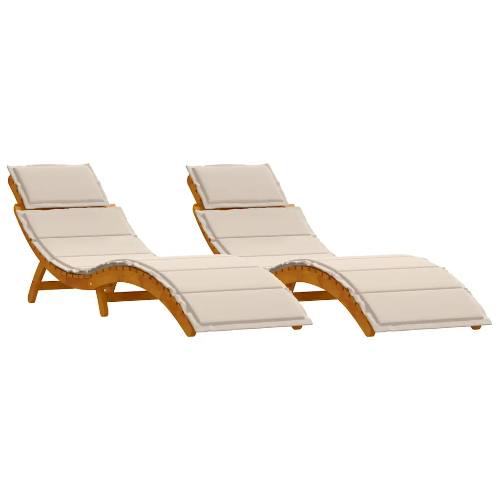 Șezlong cu pernă 2 pcs Alb crem Lemn Solid de Acacia
