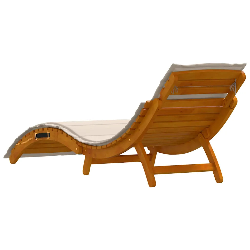 Șezlong cu pernă 2 pcs Alb crem Lemn Solid de Acacia