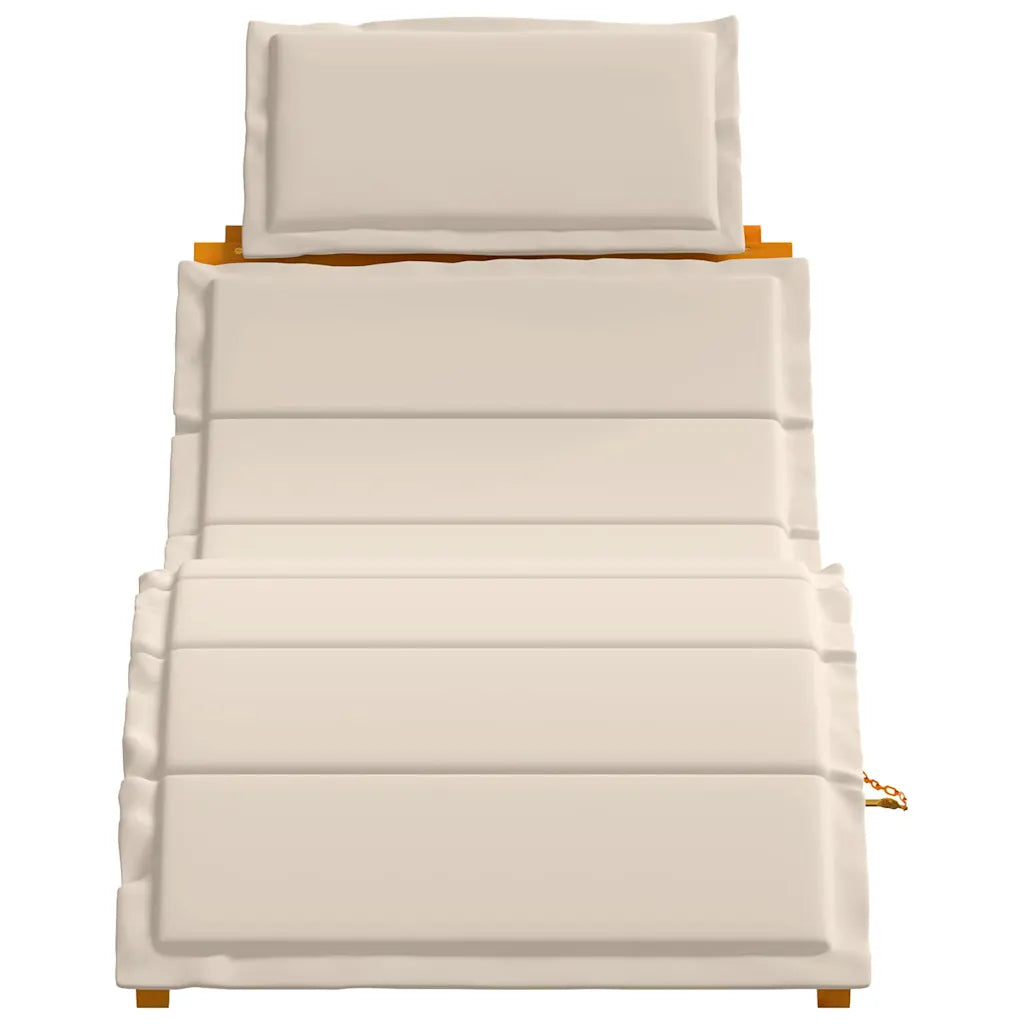 Șezlong cu pernă 2 pcs Alb crem Lemn Solid de Acacia