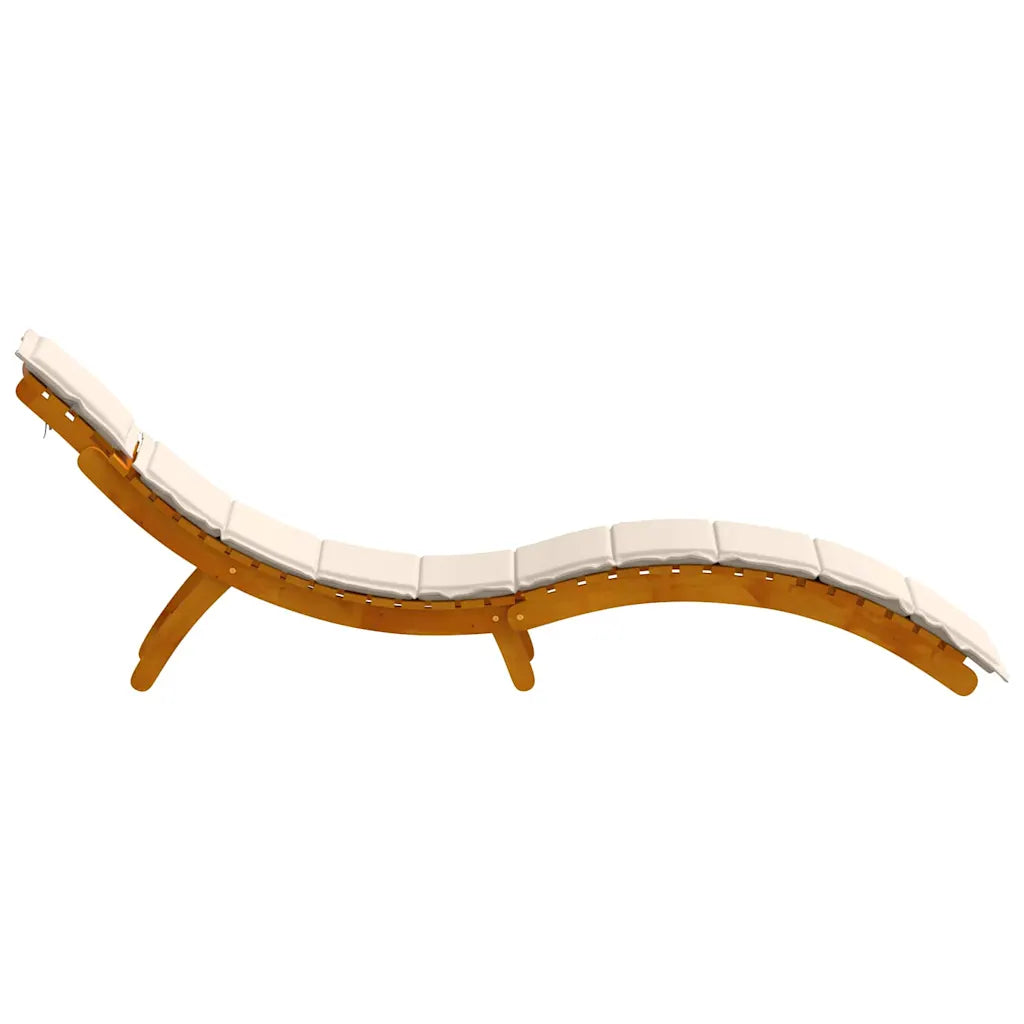 Șezlong cu pernă 2 pcs Alb crem Lemn Solid de Acacia