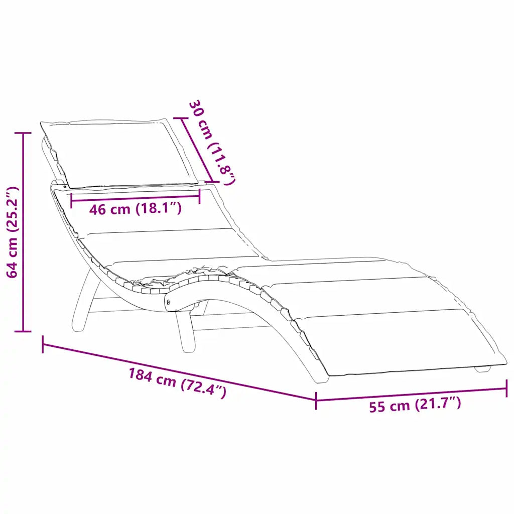 Șezlong cu pernă 2 pcs Alb crem Lemn Solid de Acacia