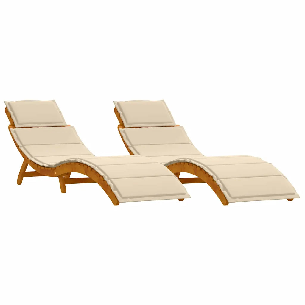 Șezlong cu pernă 2 pcs Bej Lemn Solid de Acacia