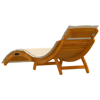 Șezlong cu pernă 2 pcs Bej Lemn Solid de Acacia