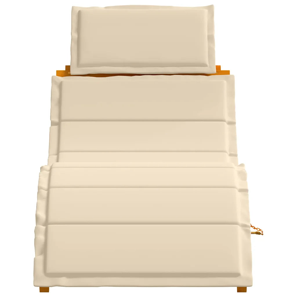 Șezlong cu pernă 2 pcs Bej Lemn Solid de Acacia