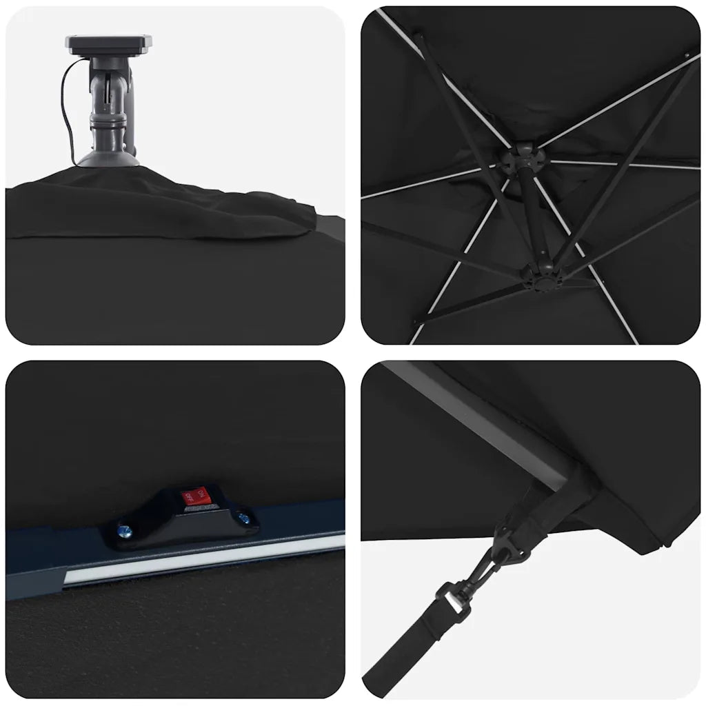 Umbrelă de soare Negru 294 x 200 x 270 cm Poliester și Aluminiu