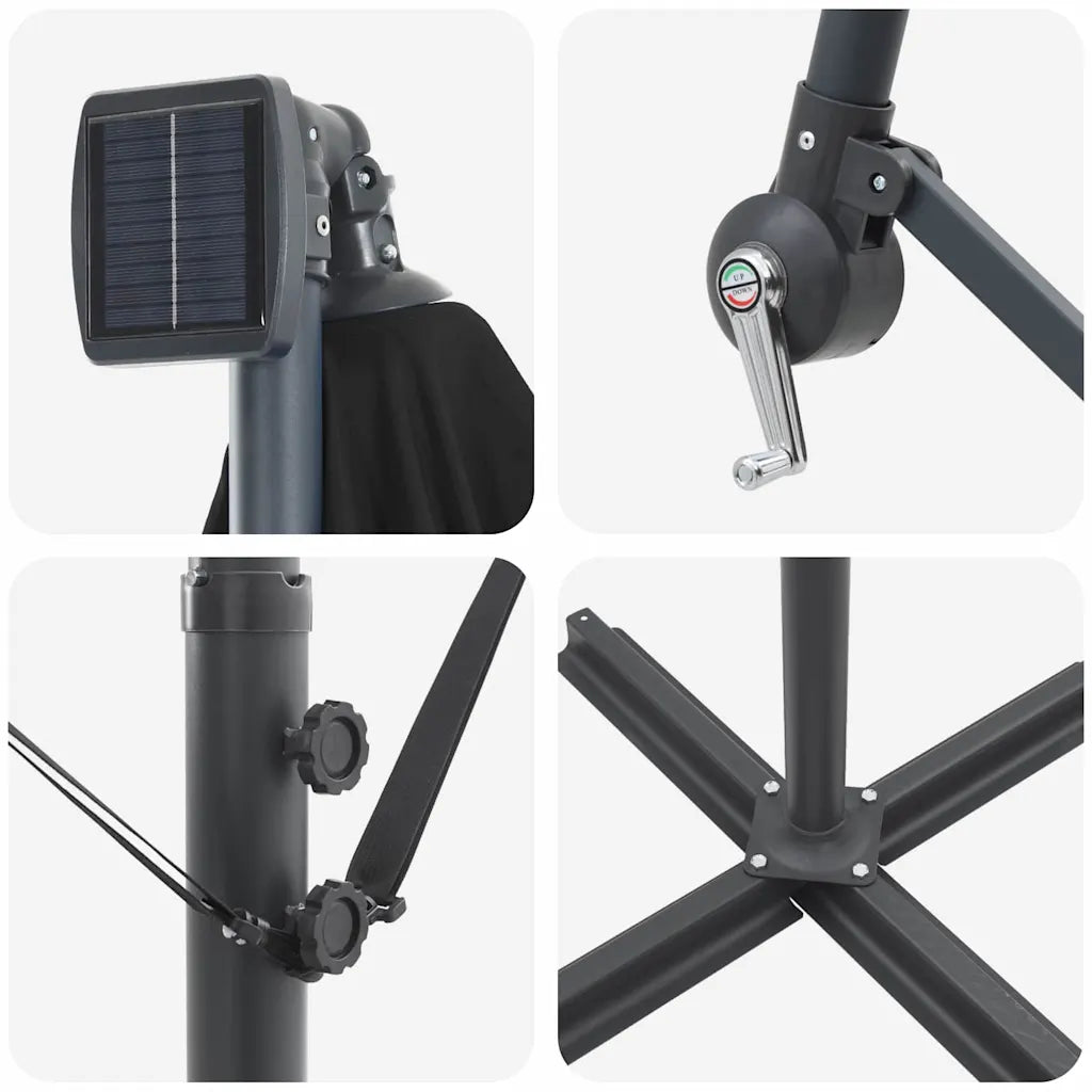 Umbrelă de soare Negru 294 x 200 x 270 cm Poliester și Aluminiu