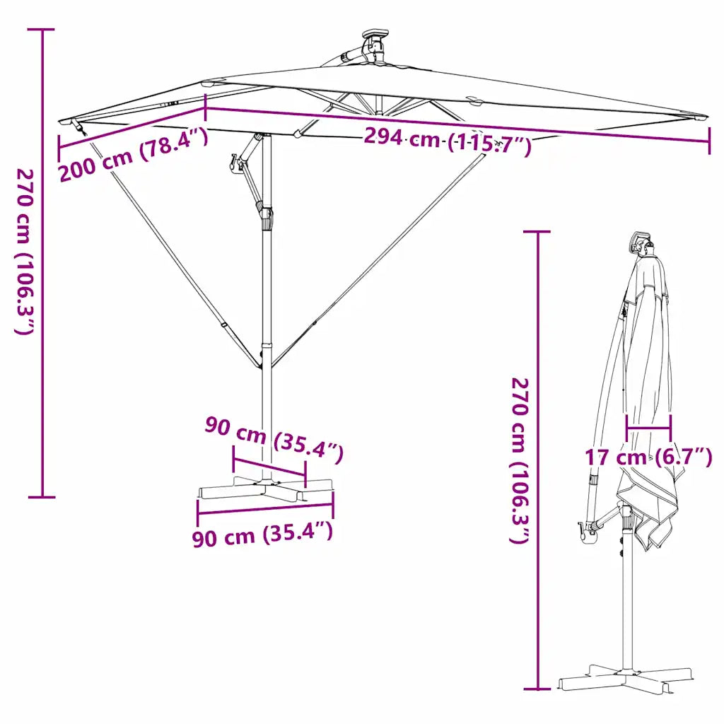 Umbrelă de soare Negru 294 x 200 x 270 cm Poliester și Aluminiu